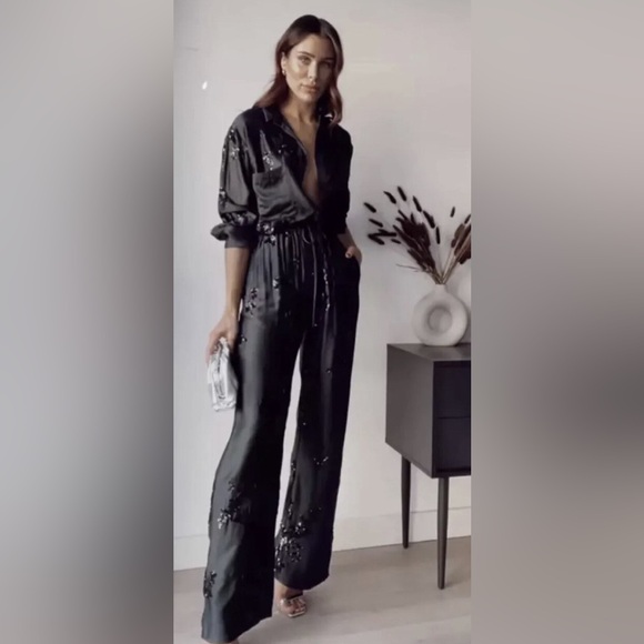 NWT Black Floral Embellished Pants - Picture 5 of 17